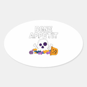 Funny Chef Pun Bone Appetit Halloween Candy Oval Sticker