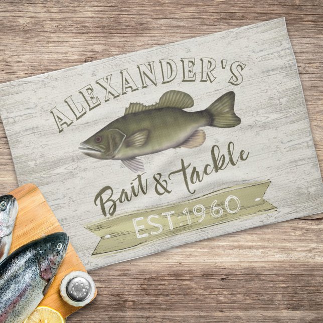 Funny Chef Simple Fisherman Bait and Tackle Sign Kitchen Towel (Creator Uploaded)