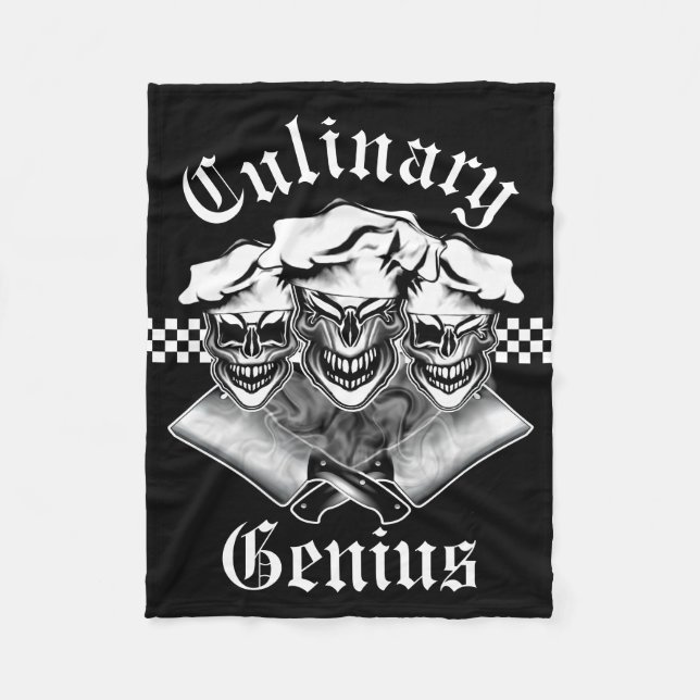 Funny Chef Skull Trio: Culinary Genius Fleece Blanket (Front)