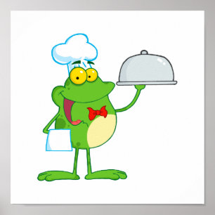 funny chef waiter froggy frog serving food poster