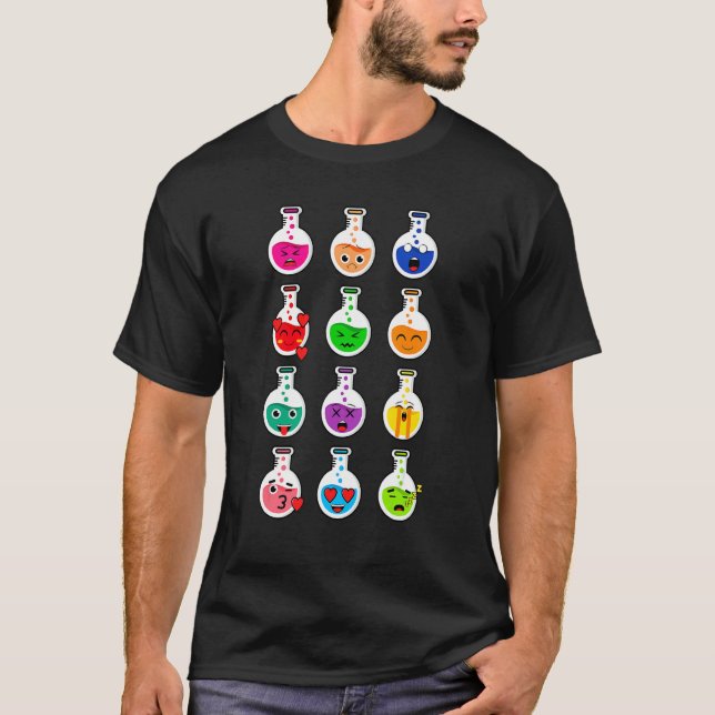 Funny Chemical Test Tubes Emotions  Graphic Design T-Shirt (Front)