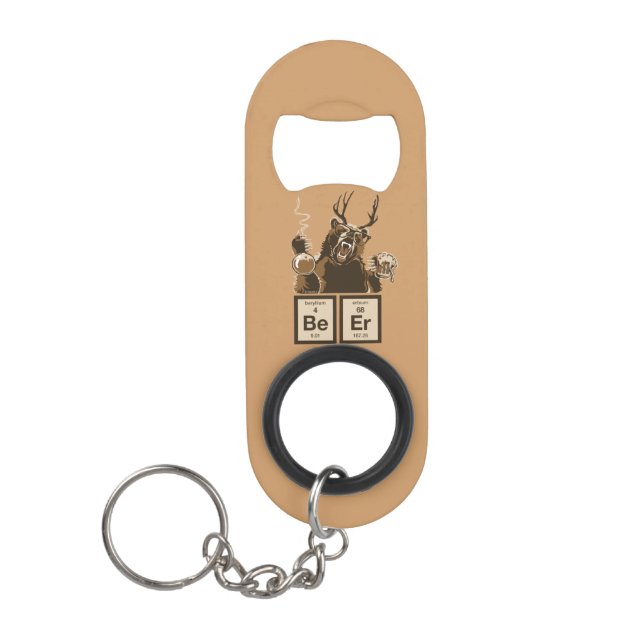 Funny chemistry bear discovered beer mini bottle opener (Front)