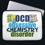 Funny Chemistry Laptop Sleeve<br><div class="desc">Funny chemistry teacher gift that reads OCD Obsessive Chemistry Disorder next to science beakers full of chemicals for an experiment. A cool chemistry major present for a scientist.</div>