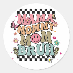 Funny Chequered Mama Flowers Mother’s Day Cute Mom Classic Round Sticker