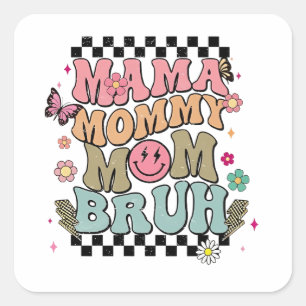 Funny Chequered Mama Flowers Mother’s Day Cute Mom Square Sticker