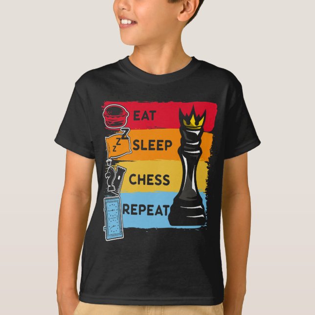 Funny Chess King Eat Sleep Chess Repeat T-Shirt (Front)
