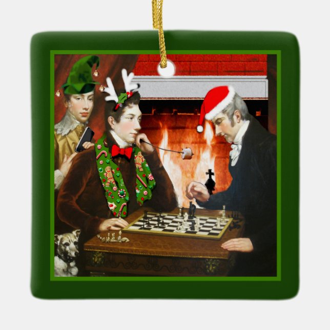 Funny Chess Player Ceramic Ornament (Front)