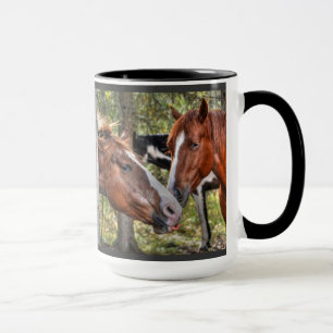 Funny Chestnut Stallion & Mare in a Forest Photo Mug