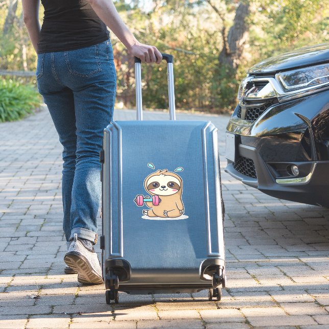 Funny Chibi Sloth Workout  Cute Kawaii Gym Cartoon (Suitcase Insitu)