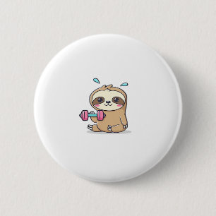 Funny Chibi Sloth Workout Cute Kawaii Gym Cartoon 2 Inch Round Button