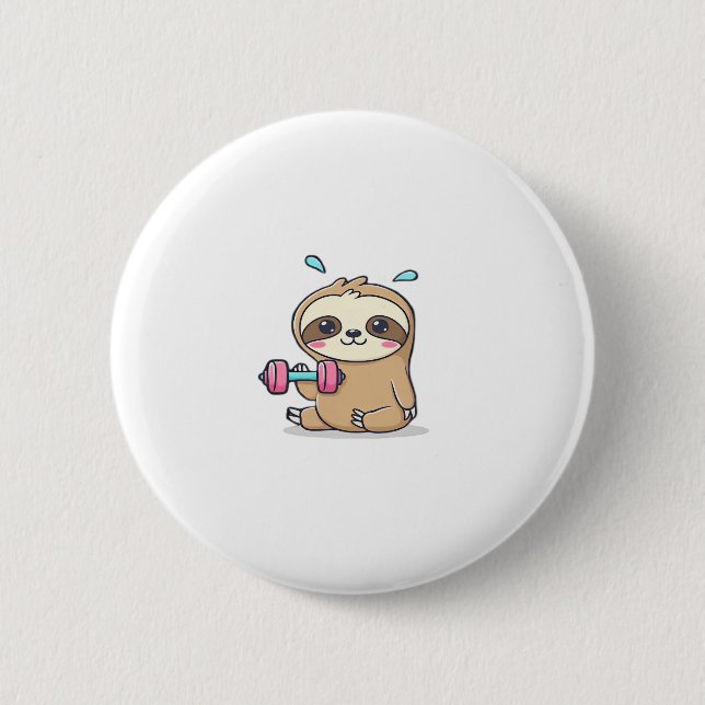 Funny Chibi Sloth Workout  Cute Kawaii Gym Cartoon 2 Inch Round Button (Front)