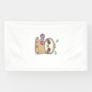 Funny Chibi Sloth Workout  Cute Kawaii Gym Cartoon Banner
