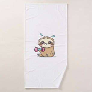 Funny Chibi Sloth Workout Cute Kawaii Gym Cartoon Bath Towel