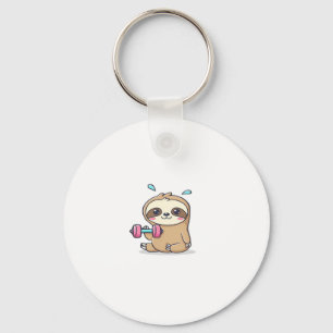 Funny Chibi Sloth Workout  Cute Kawaii Gym Cartoon Keychain
