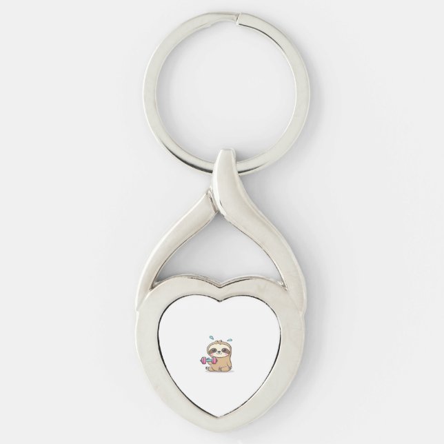Funny Chibi Sloth Workout  Cute Kawaii Gym Cartoon Keychain (Front)