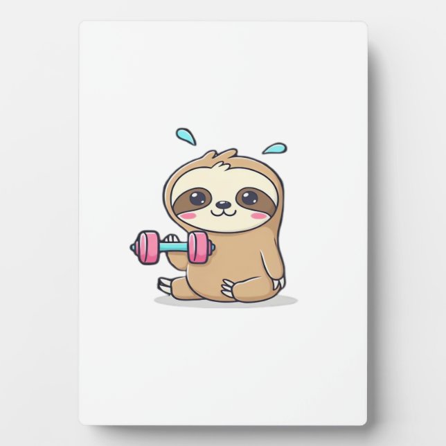 Funny Chibi Sloth Workout  Cute Kawaii Gym Cartoon Plaque (Front)