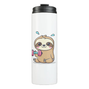 Funny Chibi Sloth Workout  Cute Kawaii Gym Cartoon Thermal Tumbler