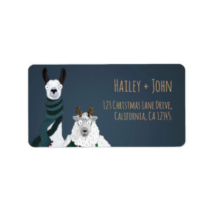 Funny Chic Festive Llama & Sheep Return Address Label