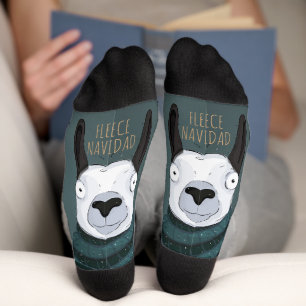 Funny Chic “Fleece Navidad” Llama Turquoise Grey Socks