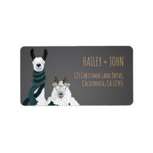 Funny Chic Llama & Sheep Grey Return Address Label