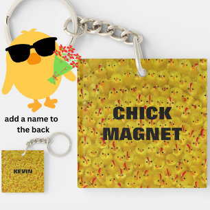 Funny CHICK MAGNET Custom Name Yellow Joke Keychain