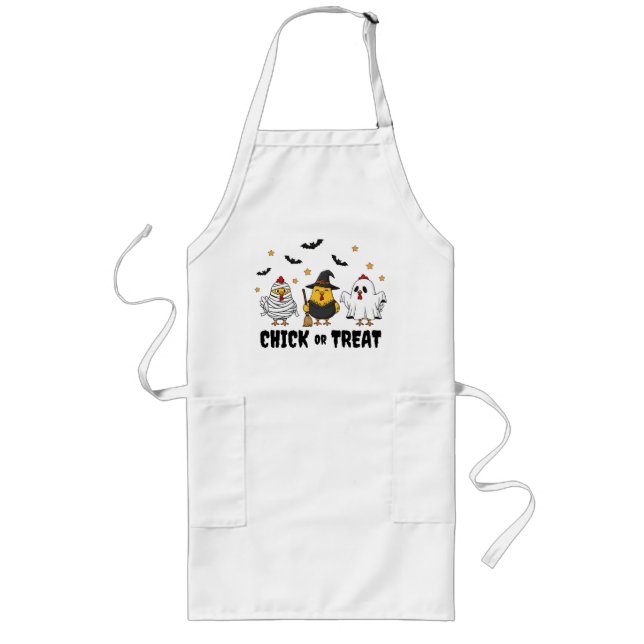 Funny "Chick or Treat " Chicken Halloween  Long Apron (Front)