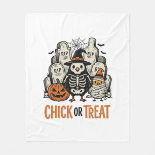 Funny Chick Or Treat Halloween Chicken Graphic_1 Fleece Blanket