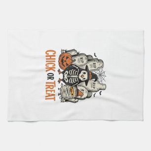 Funny Chick Or Treat Halloween Chicken Graphic_1 Kitchen Towel