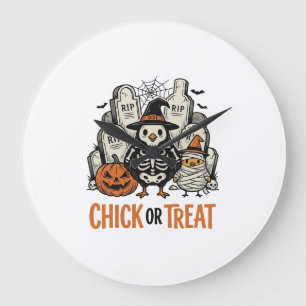 Funny Chick Or Treat Halloween Chicken Graphic_1 Large Clock