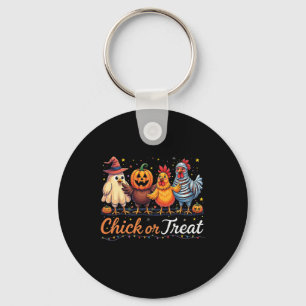 Funny Chick Or Treat Halloween Witch Spooky Chicke Keychain