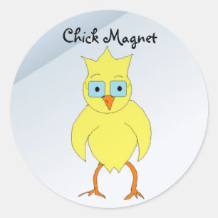 Funny Chick With Glasses Classic Round Sticker