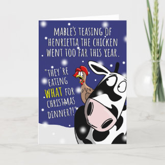 Funny Chicken And Cow Christmas Holiday Card