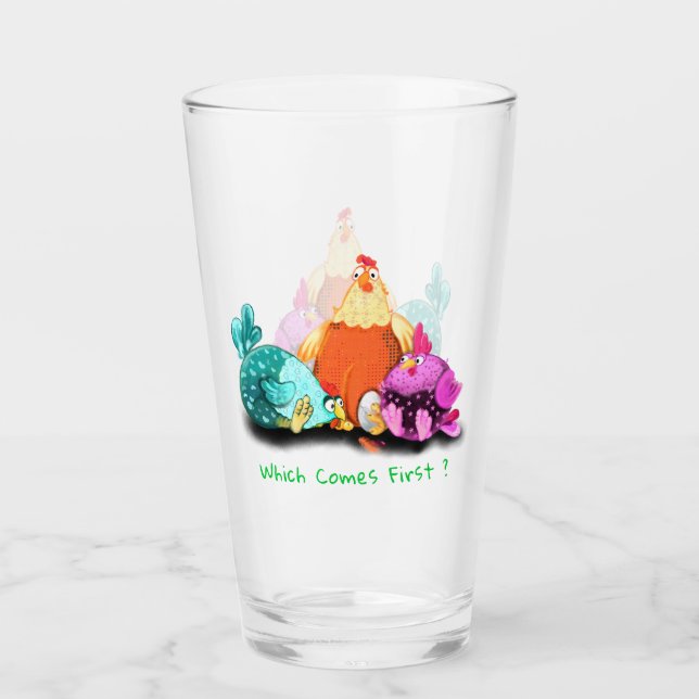 Funny Chicken and Egg Glass - Custom Text (Front)