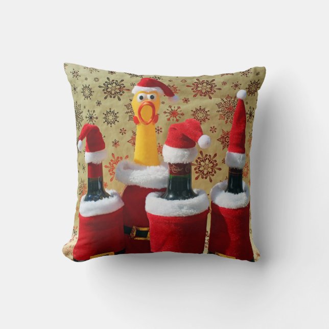 Funny Chicken and Wine Christmas Pillow! Throw Pillow (Front)
