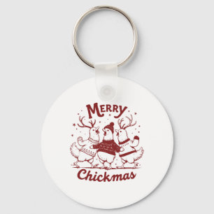 Funny Chicken Christmas Farm Animal Cute Xmas Merr Keychain
