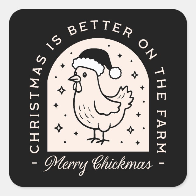 Funny chicken Christmas farm puns whimsical black Square Sticker (Front)