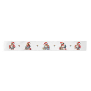 Funny Chicken Christmas Holiday Shoppers White Satin Ribbon