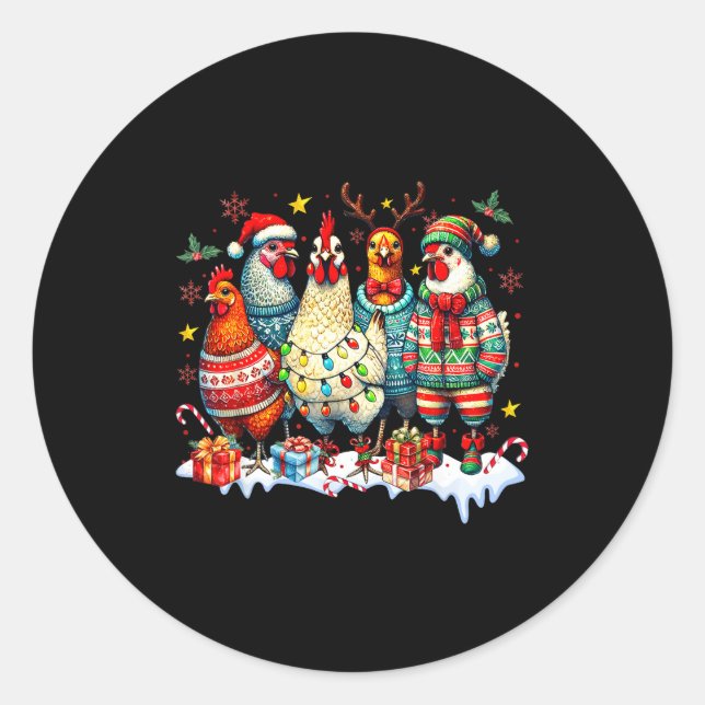 Funny Chicken Christmas Lights Farm Animal Cute Xm Classic Round Sticker (Front)