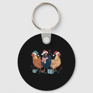 Funny Chicken Christmas Lights Farm Animal Cute Xm Keychain