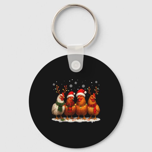 Funny Chicken Christmas Lights Farm Animal Cute Xm Keychain (Front)