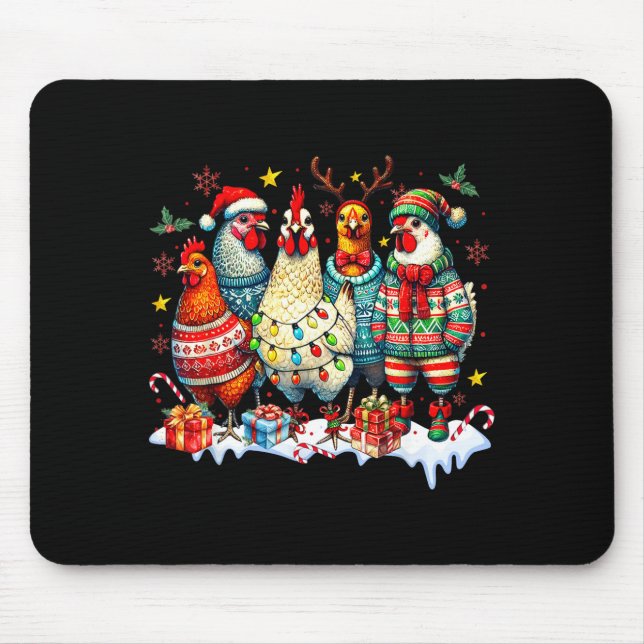 Funny Chicken Christmas Lights Farm Animal Cute Xm Mouse Pad (Front)