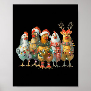 Funny Chicken Christmas Lights Farm Animal Cute Xm Poster
