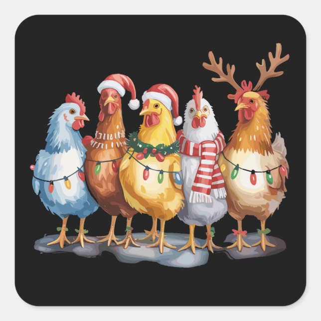 Funny Chicken Christmas Lights Farm Animal Xmas  Square Sticker (Front)
