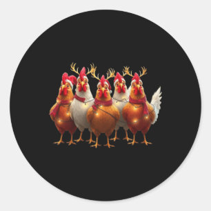 Funny Chicken Christmas Lights Farm Cute Animal Xm Classic Round Sticker
