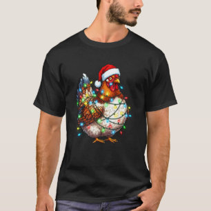 Funny Chicken Christmas Lights Santa Hat Farmer T-Shirt
