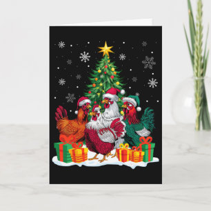 Funny Chicken Christmas Lights Tree Santa Hat Snow Card