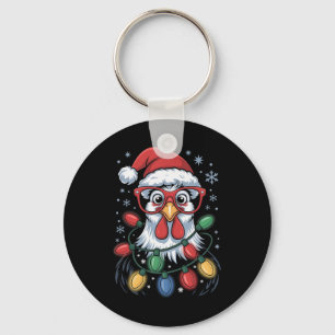 Funny Chicken Christmas Tree Lights Santa Hat Xmas Keychain