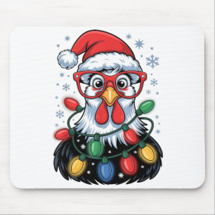 Funny Chicken Christmas Tree Lights Santa Hat Xmas Mouse Pad