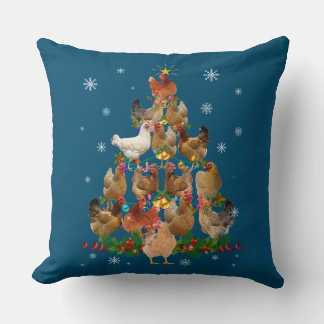 Funny Chicken Christmas Tree Pet Chicken Lover Throw Pillow (Front)