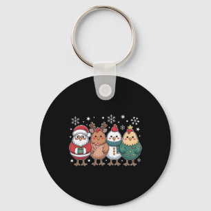 Funny Chicken Christmas Tree Santa Xmas Hen Chicke Keychain